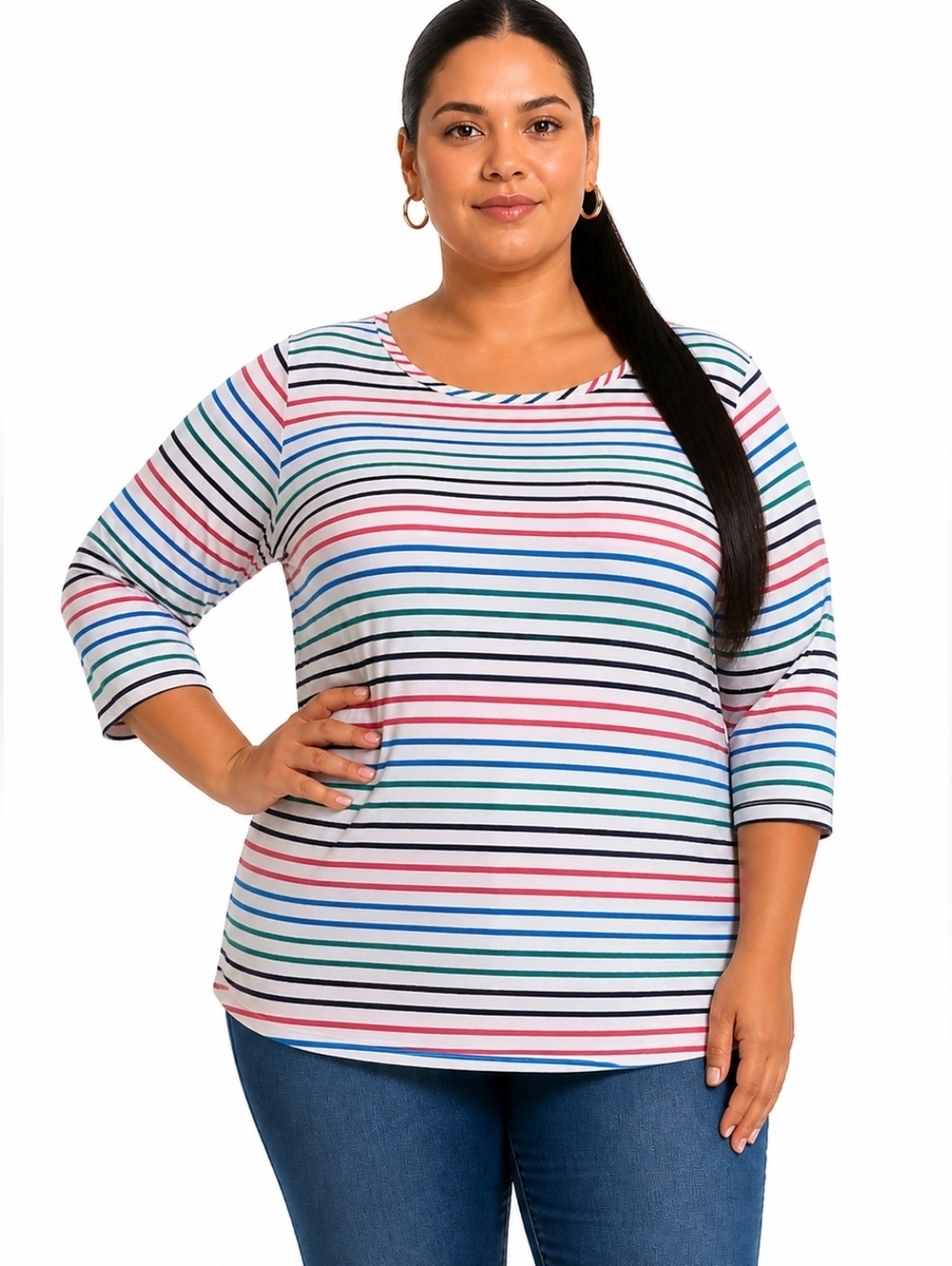 Croft & Barrow Women’s Striped Top Size XXL Multicolor 3/4 Sleeve Cotton Casual.
